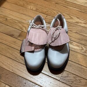 NWT Callaway Top Flite Pink, Taupe and White Premium Ladies Golf Shoes Sz 8.5